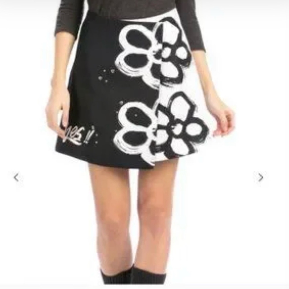 Desigual Floral Black White Wrap Skirt  40